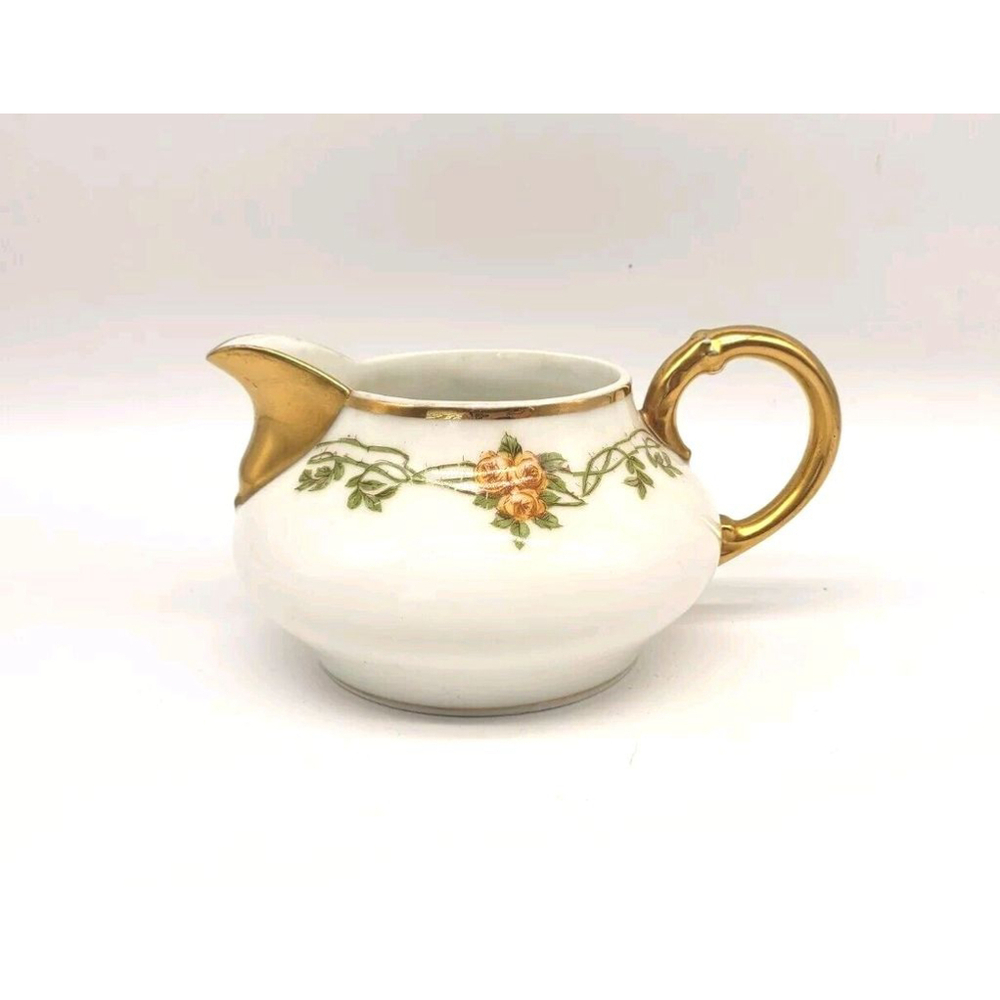 Vintage Limoges France Yellow Roses And Vines Creamer Gold Trim